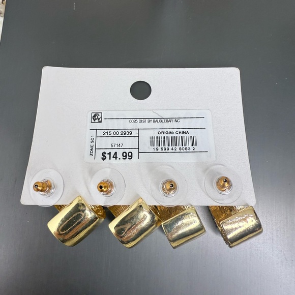 NWT BaubleBar 2 Pairs Gold and Rhinestone Huggie Earrings - Picture 3 of 3